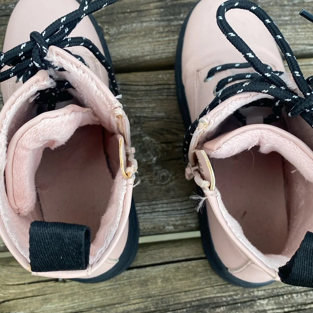 H&M Pale Pink Lace-Up Ankle Combat Boots